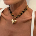 Trendy Design Leopard Print Peach Heart Necklaces for Women Casual Lady Street Wearing Accessories in Neck Fashion Jewelry Gifts