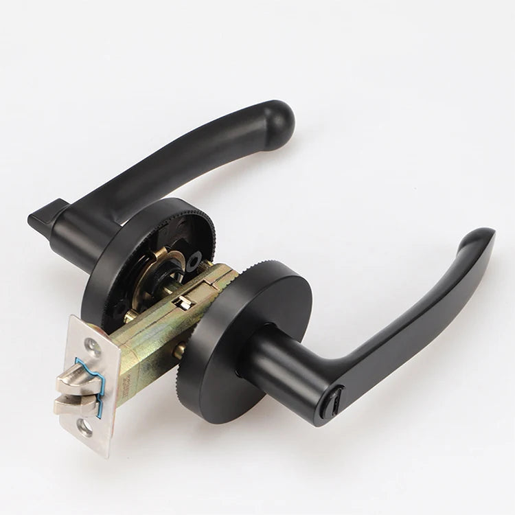Satin Nickel Door Handle Heavy Solid Metal Lever Entry Door Lever Set with Wooden Door Lock