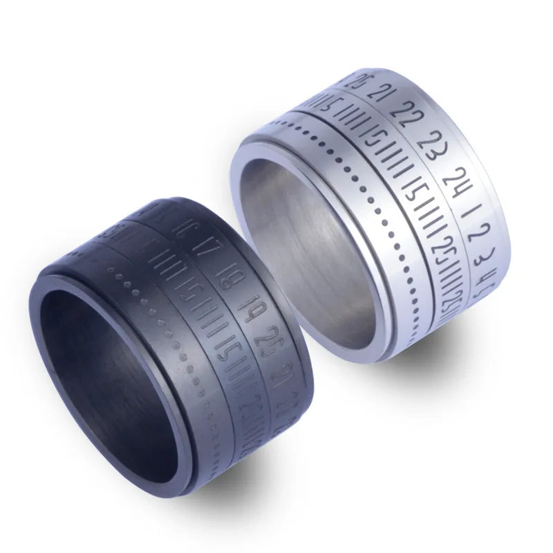 Titanium Steel Fidget Spin Spinning Ring Time Rotating Arabic Numeral Ring Stainless Steel Anti Anxiety Rotating Spinner Ring