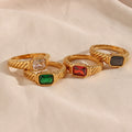 Vintage 18K Gold Plated Square Cubic Zircon Rings Colorful Chunky Stainless Steel Wedding Engagement Party Accessories for Women