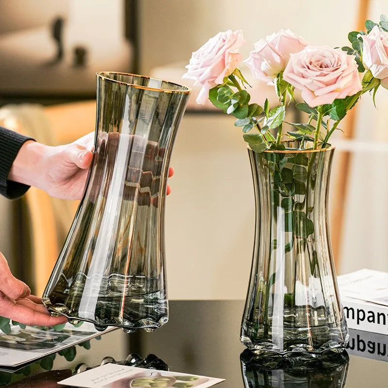 Tracing Gold Primary Color Glass Vase Transparent Hydroponic Flowers Vase Home Hotel Creative Arts and Crafts