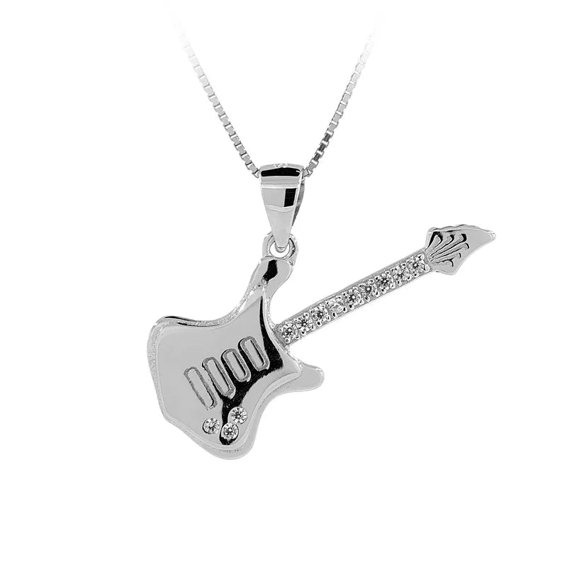Music Related Musical Instrument Sterling Jewelry Rock and Roll Silver Guitar Pendant Necklace