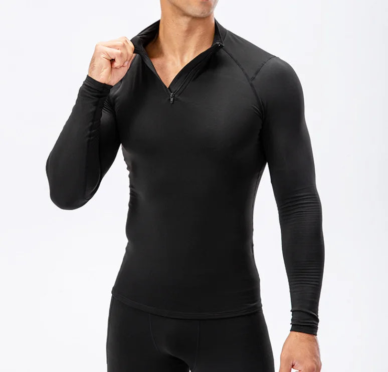 Custom Men's Thermal Gym Compression Shirt Lined Long Sleeve Athletic Base Layer Cold Weather Gear Workout Top