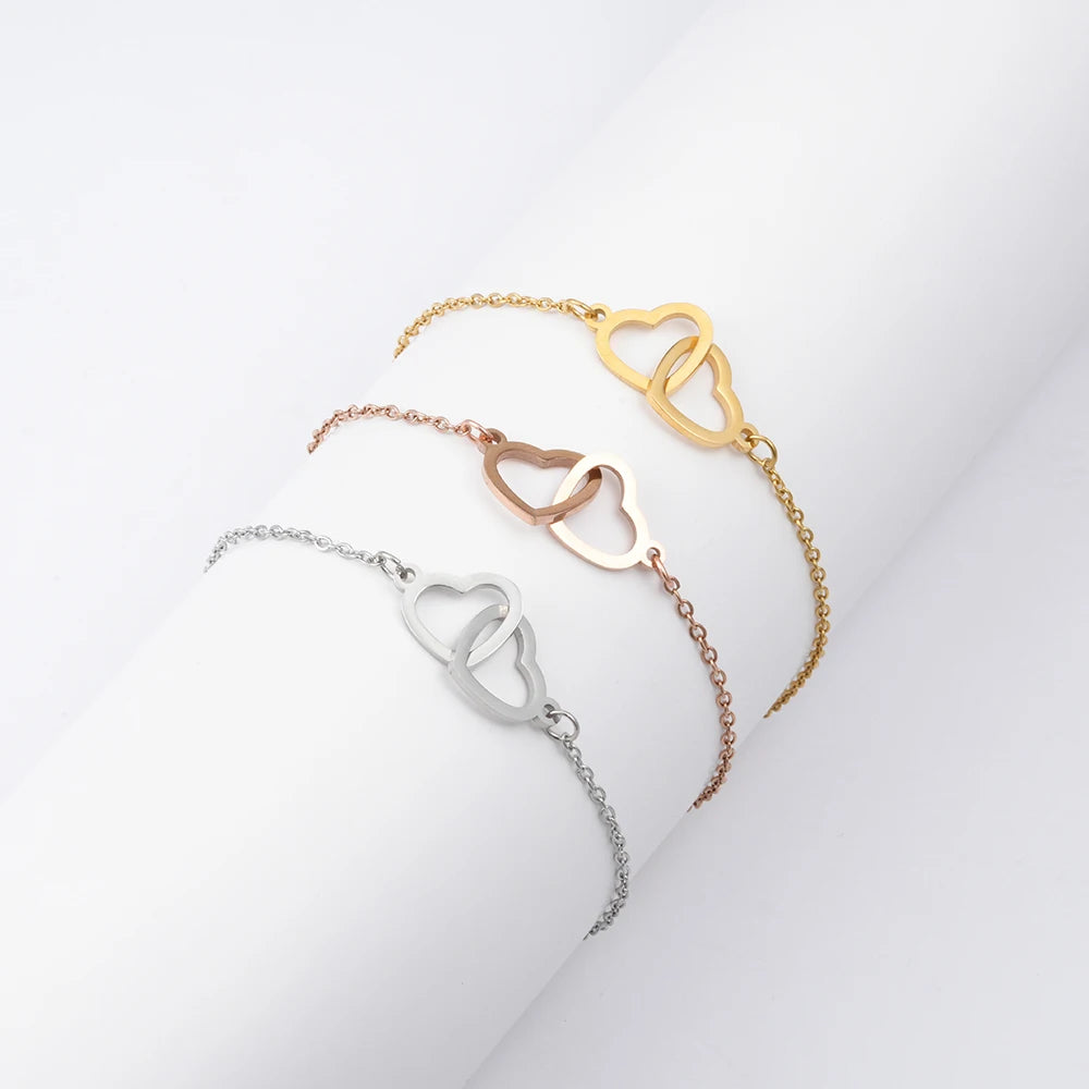 Summer New Creative Mirror Stainless Steel Double love Couple Anklet