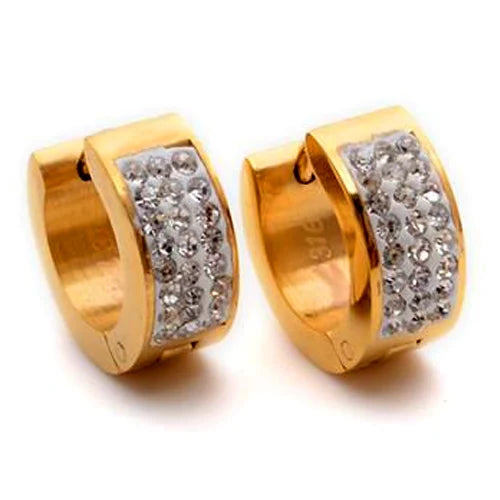 Ason Jewelry  Stainless Steel Inner Ring with Diamond Earrings Women Hoop Earrings