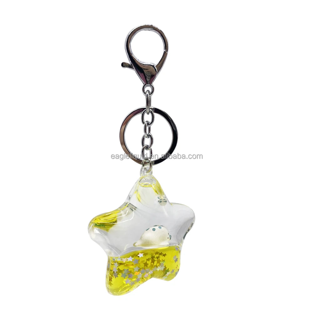 Moving Liquid Keyring Quicksand Keychain Acrylic Keytag Star Keyfob Cute Animal Pendant Transparent Keychain for Girls