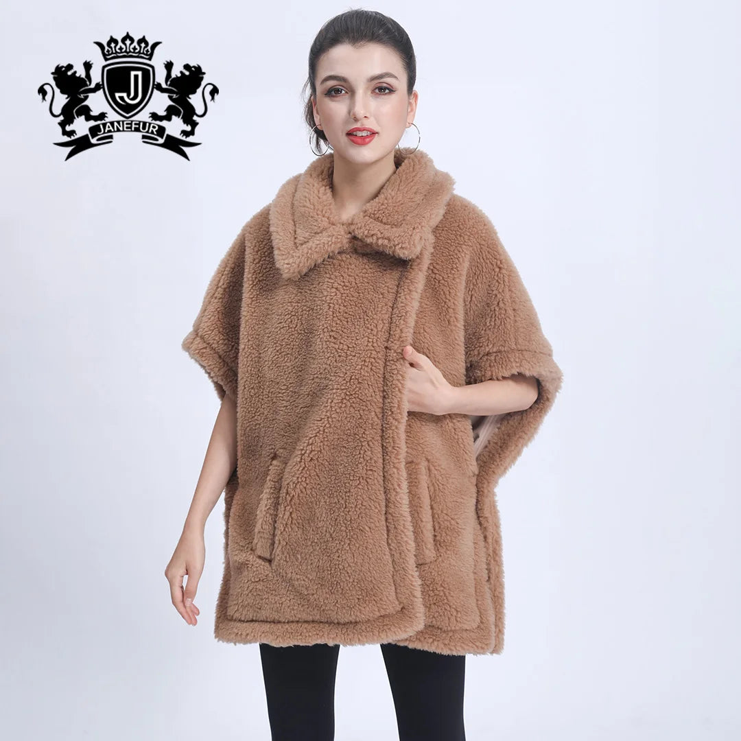 Thick Hand Made Winter Lamb Shearling Wool Teddy Fur Coat
