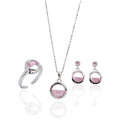 Real 925 Sterling Silver Crystal Round Pendant Ocean Necklace Elegant  Water Drop Bracelet Wire Earring Stud Adjustable Ring
