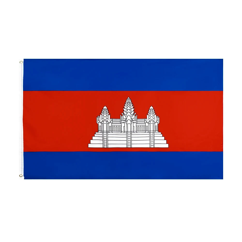 Ready Stock 100% Polyester Flying Style Double Sided 3x5 Ft Pantone Color Soft Cambodia National Flag