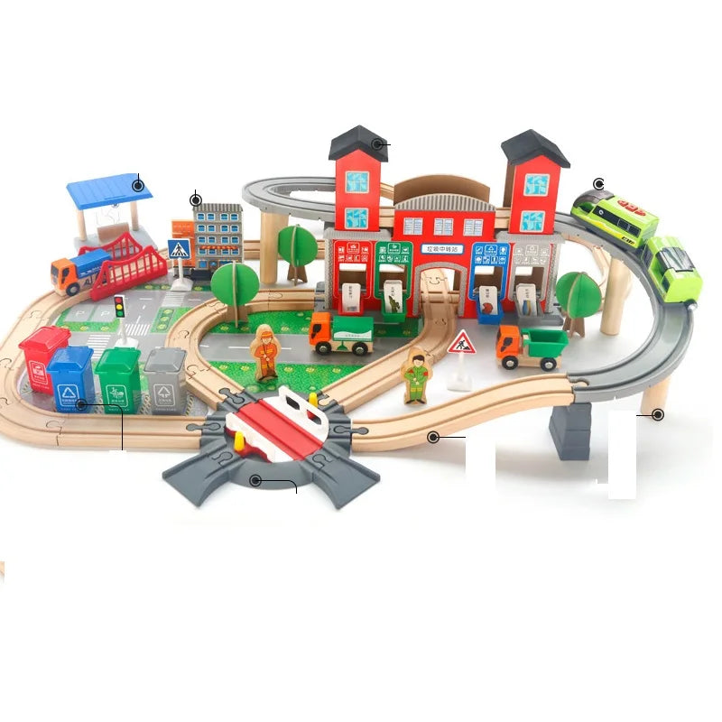 2021 New Wooden Train Set Train Track Set Railway Play Set Kids Train Toy