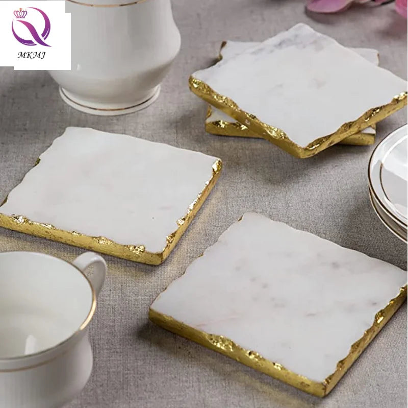 Elegant Decorative Natural Stone Marble Luxury Serving Tray Coffee Coaster Non-Slip Insulated Jewelry Table Vase Mat