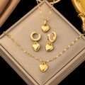 Luxury Stainless Steel 18K Gold Plated Zircon Heart Pendant Earrings Necklace Jewelry Set Trendy Women's Wedding Anniversary