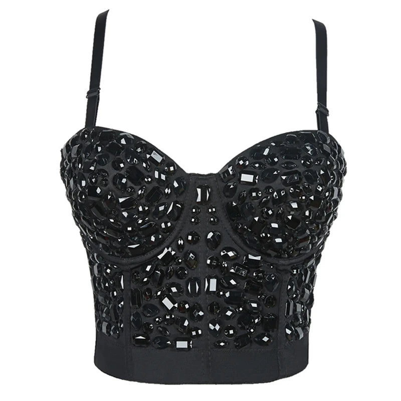 Black SR Corset  CtopTop Steampunk Rhinestone Bustiers Sexy Women Clubwear Bra Bustiers Female Punk Goth Corset