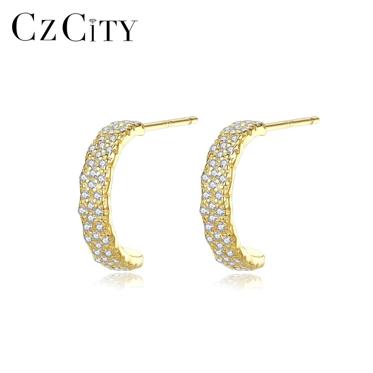 CZCITY Sterling Silver 925 Zirconia Stud Stylish Hot Selling Trendy  Micro Scope Hook Earring Woman