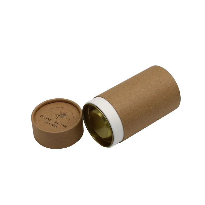 Brown Kraft Paper Tube Round Cardboard Boxes Containers for Tea Coffee Spice Food 50ml With Paper Lid Metal