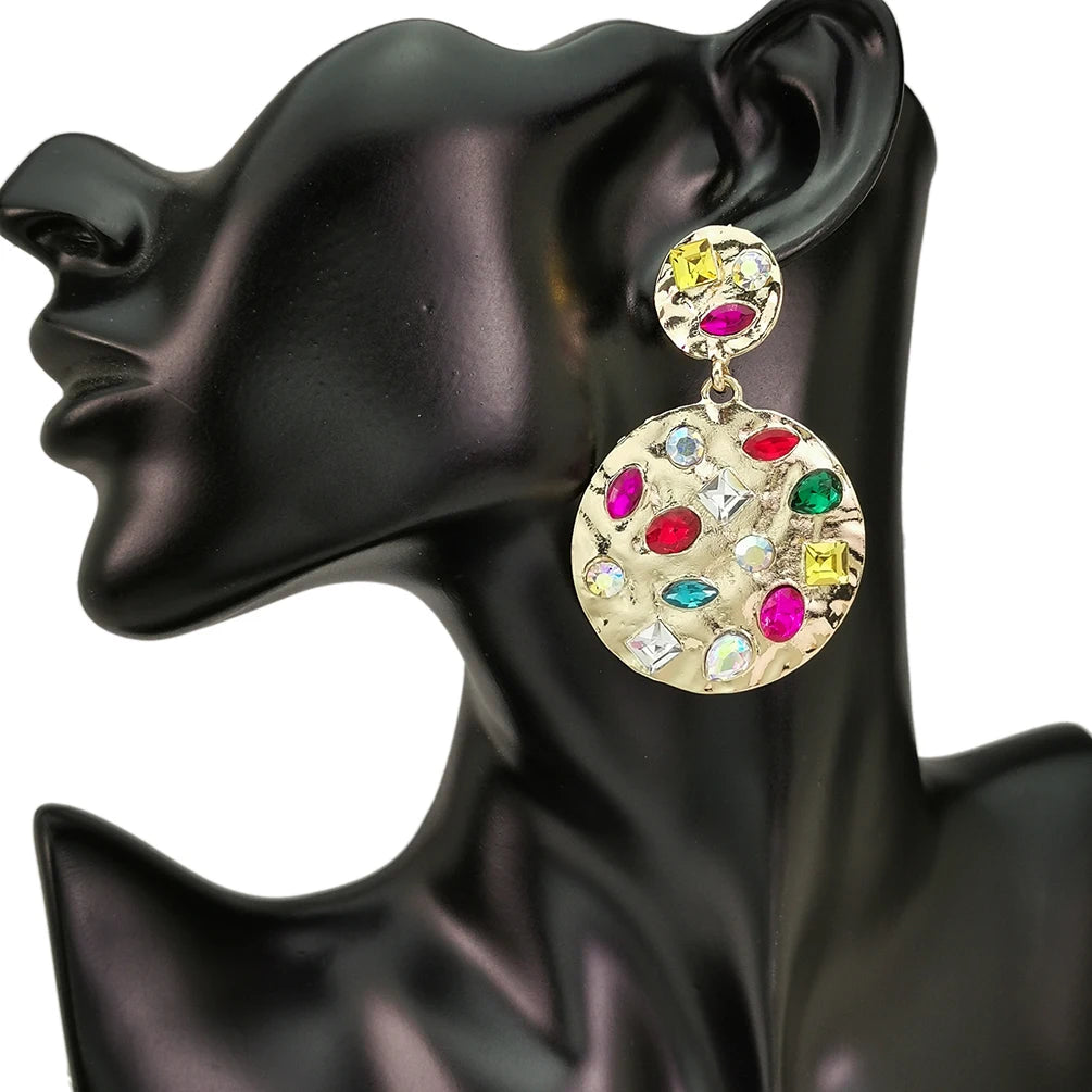 Hot Selling Round Shape Gold Plated Stud Earrings Multicolor Rhinestones Diamond Beads Drop Earrings for Women Jewelry Dangling