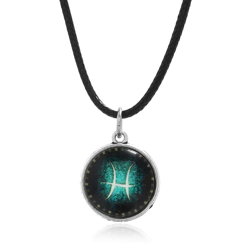 Luminous 12 Zodiac Pendant Necklace Classic Zinc Alloy for Parties Engagements Simple Student Long Necklace Clothing Accessories