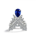 New Unique Pear-shaped 7*10 Feather Crown Ring High-quality High-carbon Zircon S925 Silver Women Rings