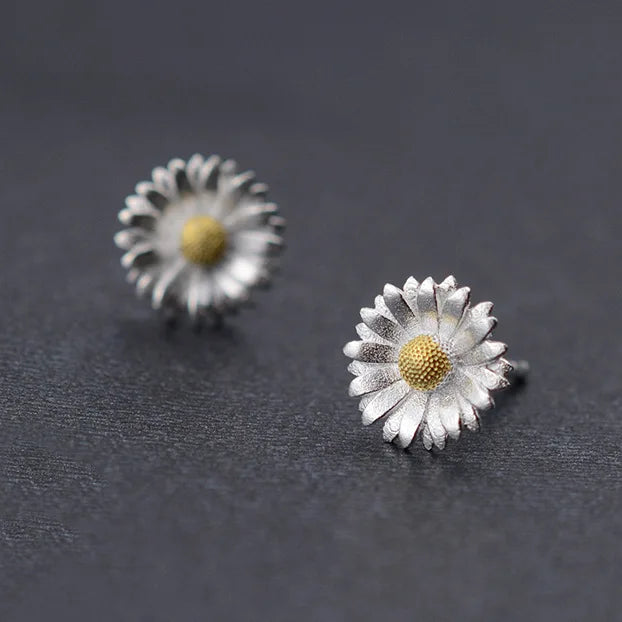 2022 New Collection 925 Sterling Silver Sunflower Ear Studs Korean Accessories Versatile & Simple Design for Girls