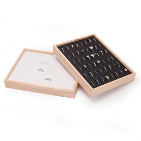 Popular Natural Wood Small Size Jewelry 48 Slots Rings Stud Earrings Display Tray Organizer