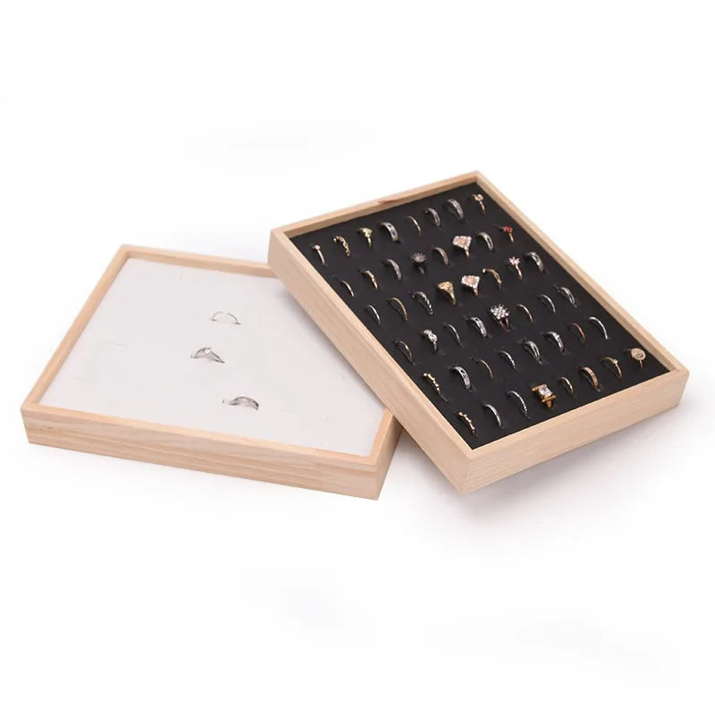 Popular Natural Wood Small Size Jewelry 48 Slots Rings Stud Earrings Display Tray Organizer