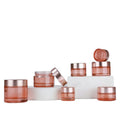 5ml 10ml 15ml 20ml 30ml 50ml 60ml Straight Round Rose Gold Lid Cosmetic Face Cream Jar Pink Glass Cream Jars with Spoon