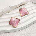 Stainless Steel Earrings Vacuum Plated Square Stud Earrings Gold Enamel Gradient Resin Titanium Steel Earrings