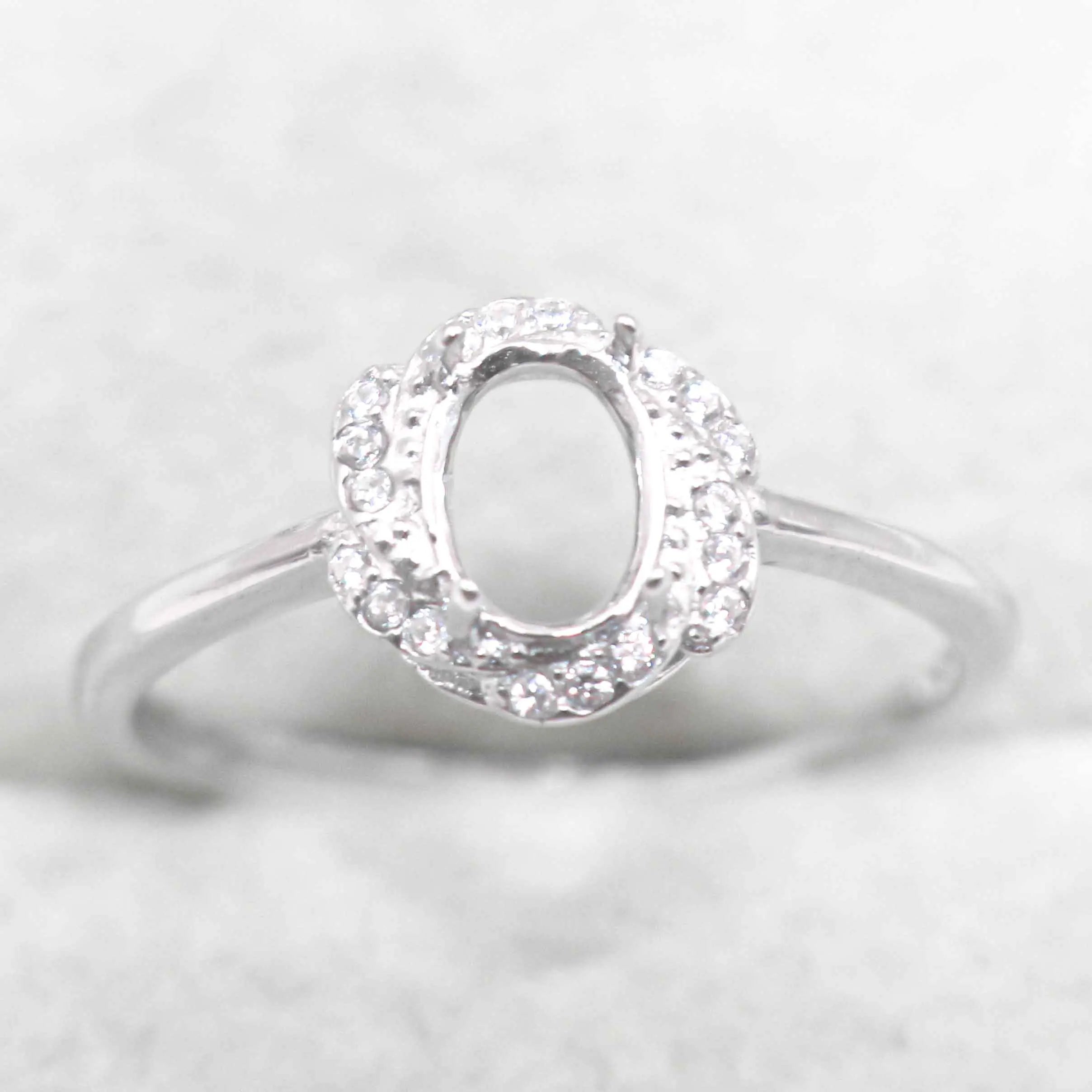 Sterling Silver 5*7mm Semi Mount Ring Empty Frame Blank Support Claw Setting S925 Base Holder Without Center Stone for DIY Inlay