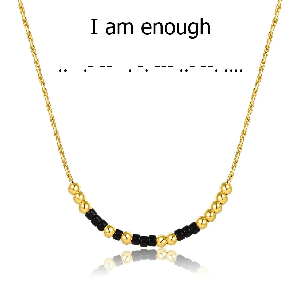 Personalized Gold Plated Morse Code Beads Women BFF Love Hope I Am Enough Necklace Jewelry With Card