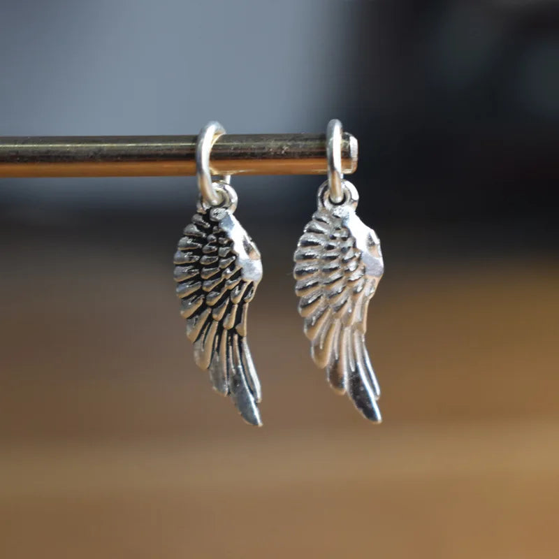 High Quality Diy Accessory S925 Sterling Silver Pendant Retro Delicate Carved Texture Wing Pendant for Necklace Bracelet Anklet