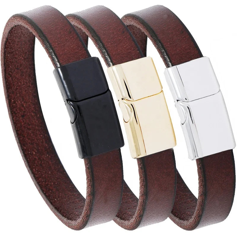 Vintage Bracelet Alloy Casual Magnetic Buckle Glossy Mori Simple Cattle Leather Artistic Men's and Women Brown Multi Color 36PCS
