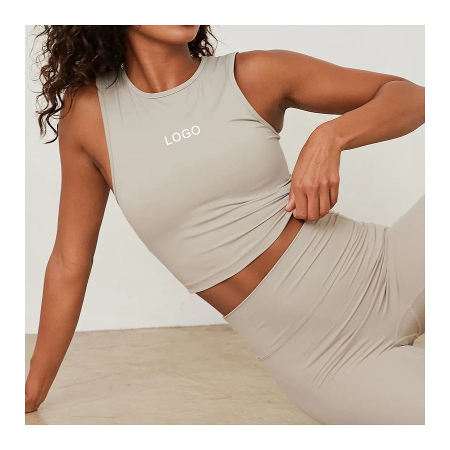 F230352 Factory Custom Women Yoga Sets Breathable Solid Tank Top Sport Vest Leggings Pants Fitness Running Clothes Set
