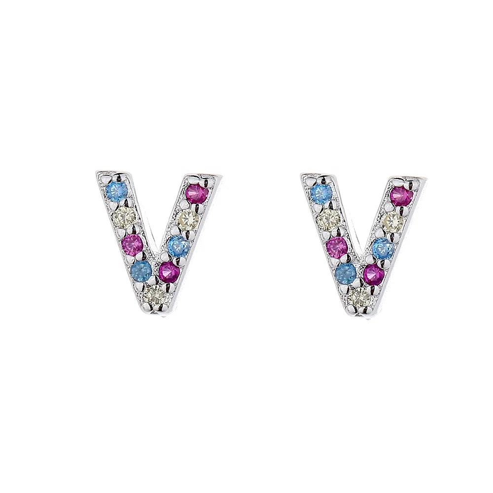 Minimal 26 Letter Earring 925 Sterling Silver CZ Initial Stud Alphabet Earring