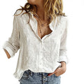 Women's Casual Style Cotton Linen Long Sleeve Blouse Single Breasted Button Lapel Collar Solid Vacation Loose Tops Sizes S-5XL