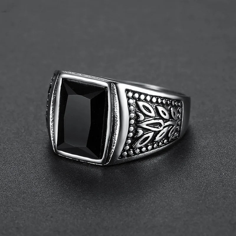 Fashion Men's Ring Jewelry Green Zircon Man Ring Stainless Steel Gemstone Ring for Man