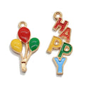 Kawaii HAPPY English Letter Enamel Small Hot Air Balloon Charms Pendant for Fashion Earring DIY Hand Made Jewelry Making