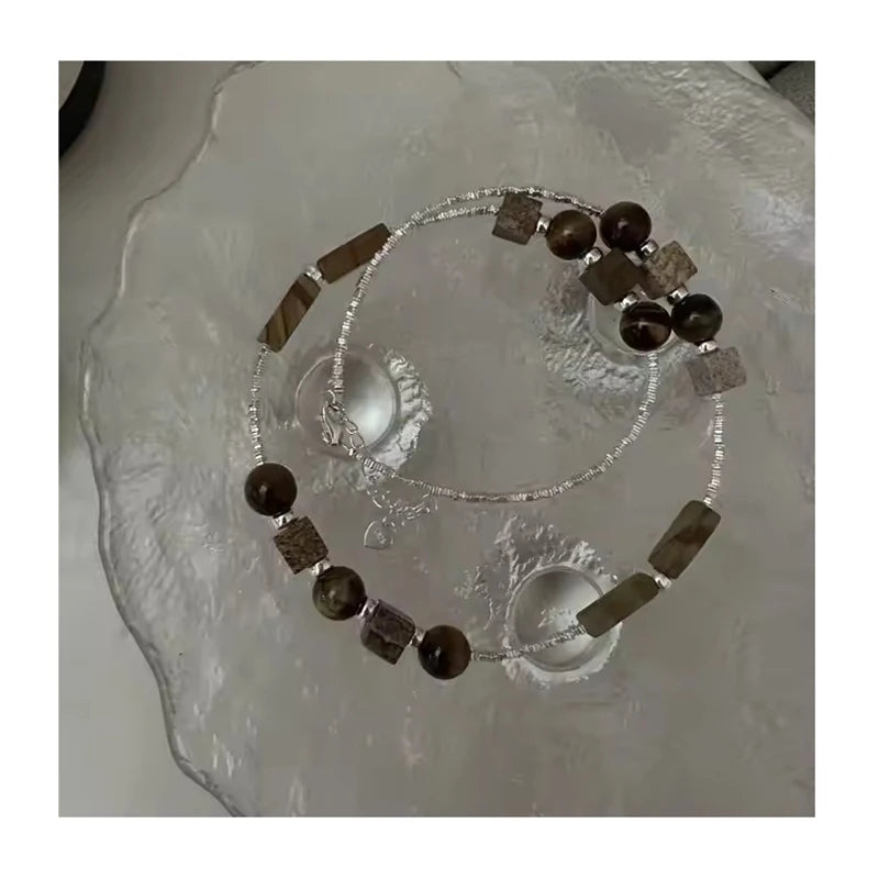 Luxury INS 925 Sterling Silver Natural Stone Broken Silver Beads Beaded Necklaces for Women Fine Jewelry