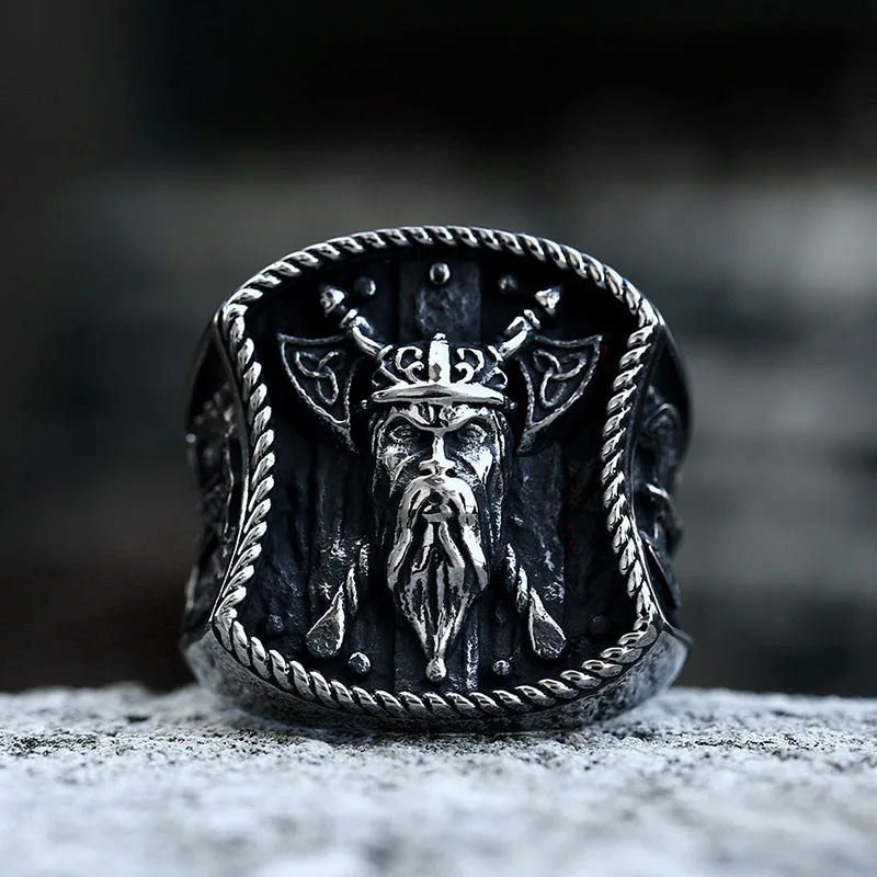 SS8-964R New Creative Design Stainless Steel Viking Warrior Double Axes Ring for Men Fashion Jewelry Wholesale