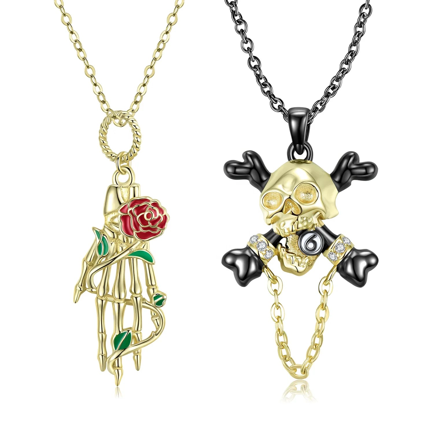 Rose Hand and Pirate Skull Pendants for Necklace Real 925 Sterling Silver CZ Enamel Pendant Necklaces Jewelry for Women Jewelry