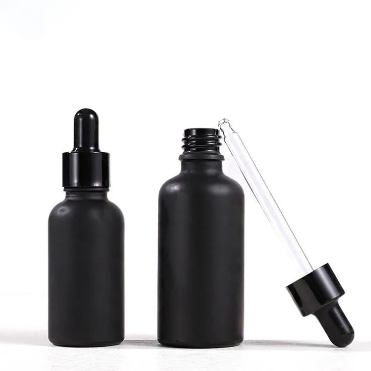 In Stock 5ml 10ml 15ml 20ml 30ml 50ml 100ml Matte Black Glass Dropper Bottle With Black Dropper for Essential Oil