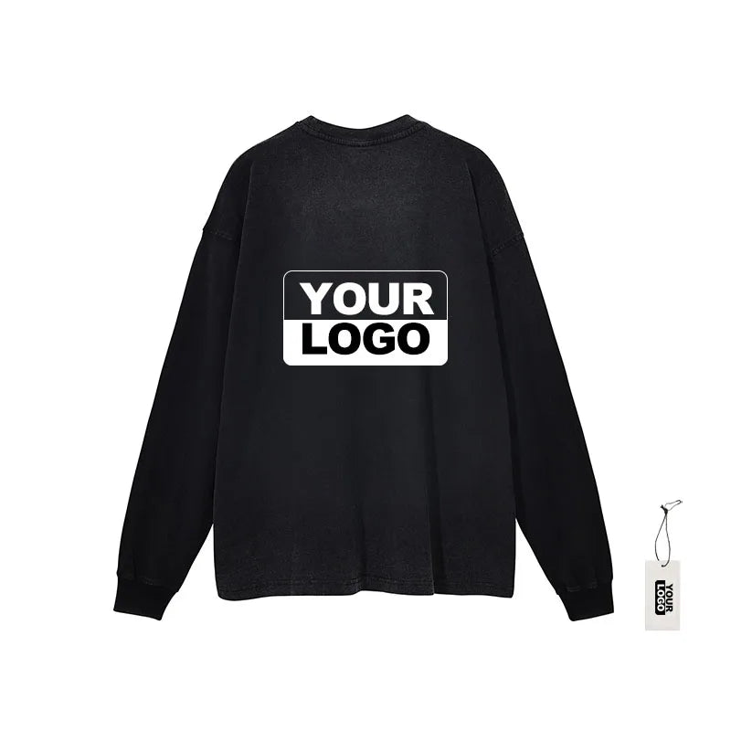 Wholesale Newly Mens Oversized T-shirts Acid Wash Mens Long Sleeve t Shirt Hip Hop Printing Custom