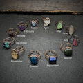 Natural Single 12 Zodiac Gemstone Blue Kyanite Crystal Birthstone Ring Antique Bronze Adjustable Fashion Rings Women Men Jewelry