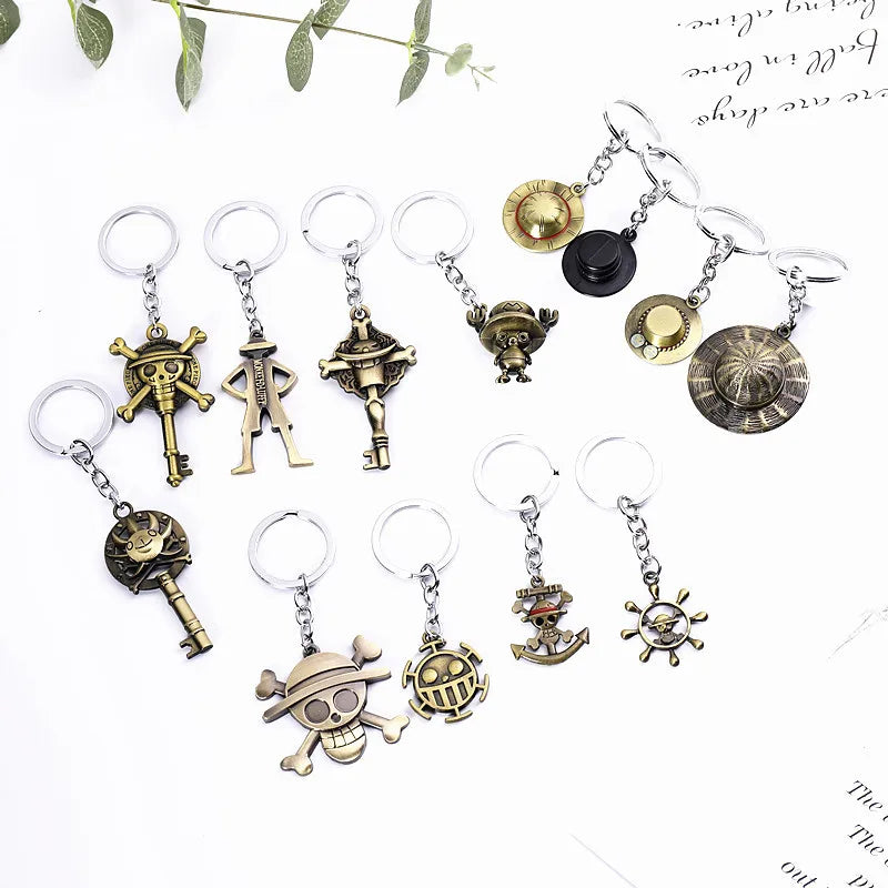 Wholesale Japanese Anime Straw Hat Luffy Logo Alloy Keychain Multi-style Keychain Schoolbag Pendant