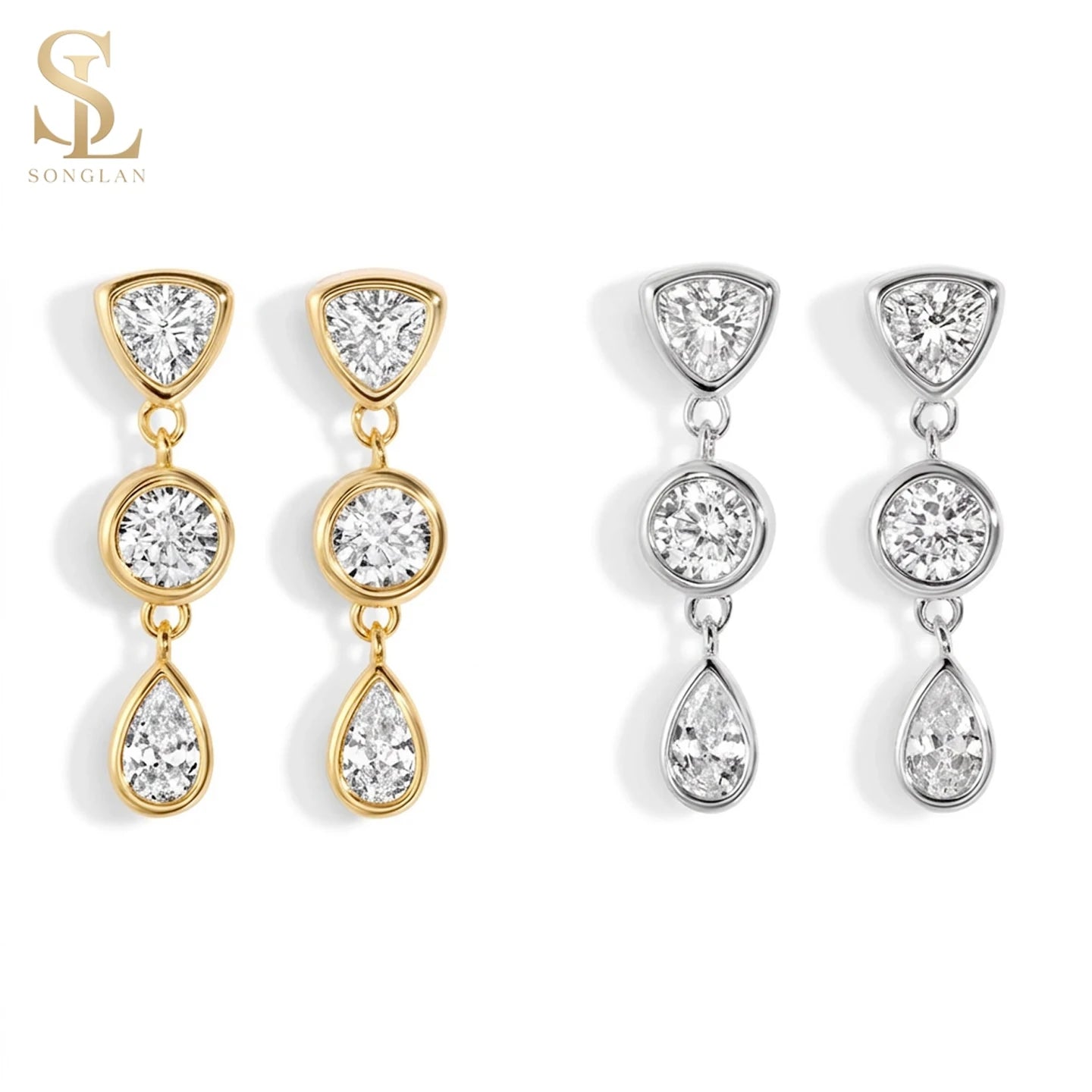 High-Quality Fashion Brass Plated With 18K Gold and Platinum Zirconia Teardrop Fringe Pendant Earrings Women's Jewelry Wholesale