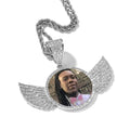 Best Selling Trendy Medallion Photo Picture Frame Pendant Trays Iced CZ Angel Wings Heart-shaped Charm Necklace Rope Pearl