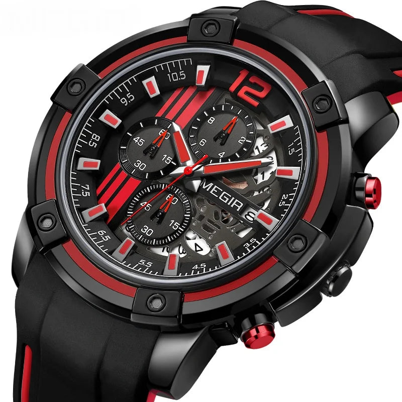 Megir 2097 Men Waterproof Luminous Hands Watch Men's Silicone Strap Quartz Watches Chronograph Sports Wristwatch Reloj Hombre