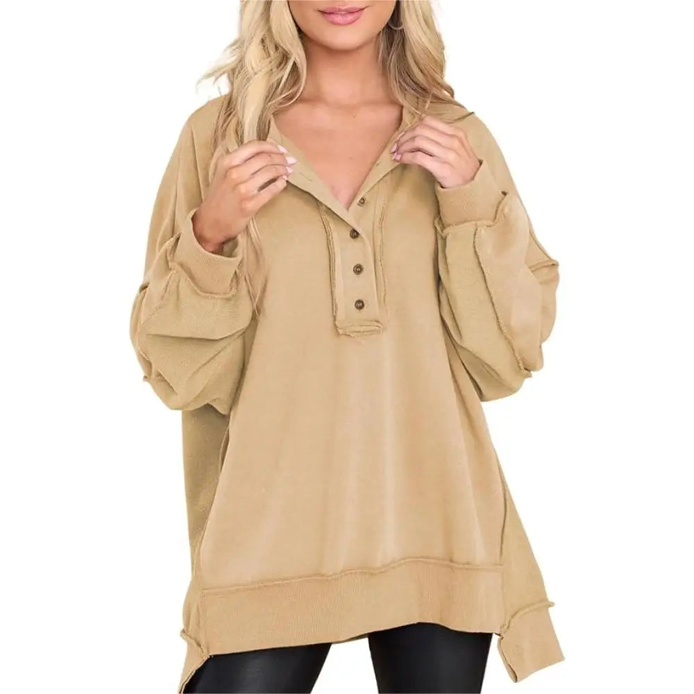 Womens Women's Oversized Sweatshirt Casual Long Sleeve Button Henley Neck Pullover Tunic Tops Outfits