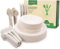 Set 250 Biodegradable White Natural Paper Dinnerware Compostable Disposable Microwavable BPA Free Party Plates Bowls Knives