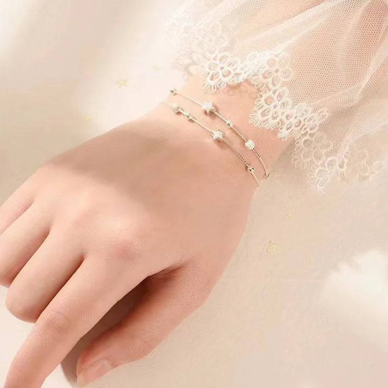Dainty Christmas Gift Matte Ball Double Layer Bracelet Simple Adjustable Star Bangle Bracelet to My Daughter