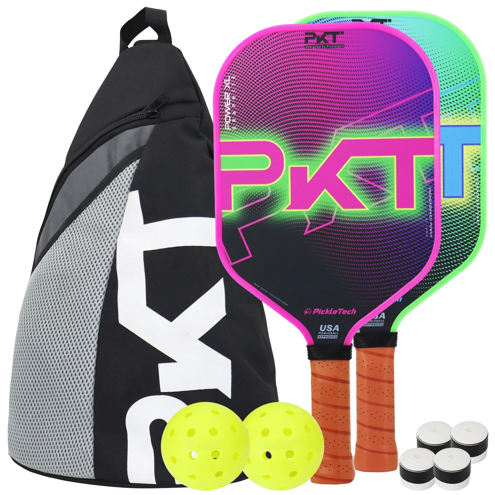 PKT Collection 14mm Fiberglass Pickleball Paddle Set of 2 with Carry Bag for Beginner